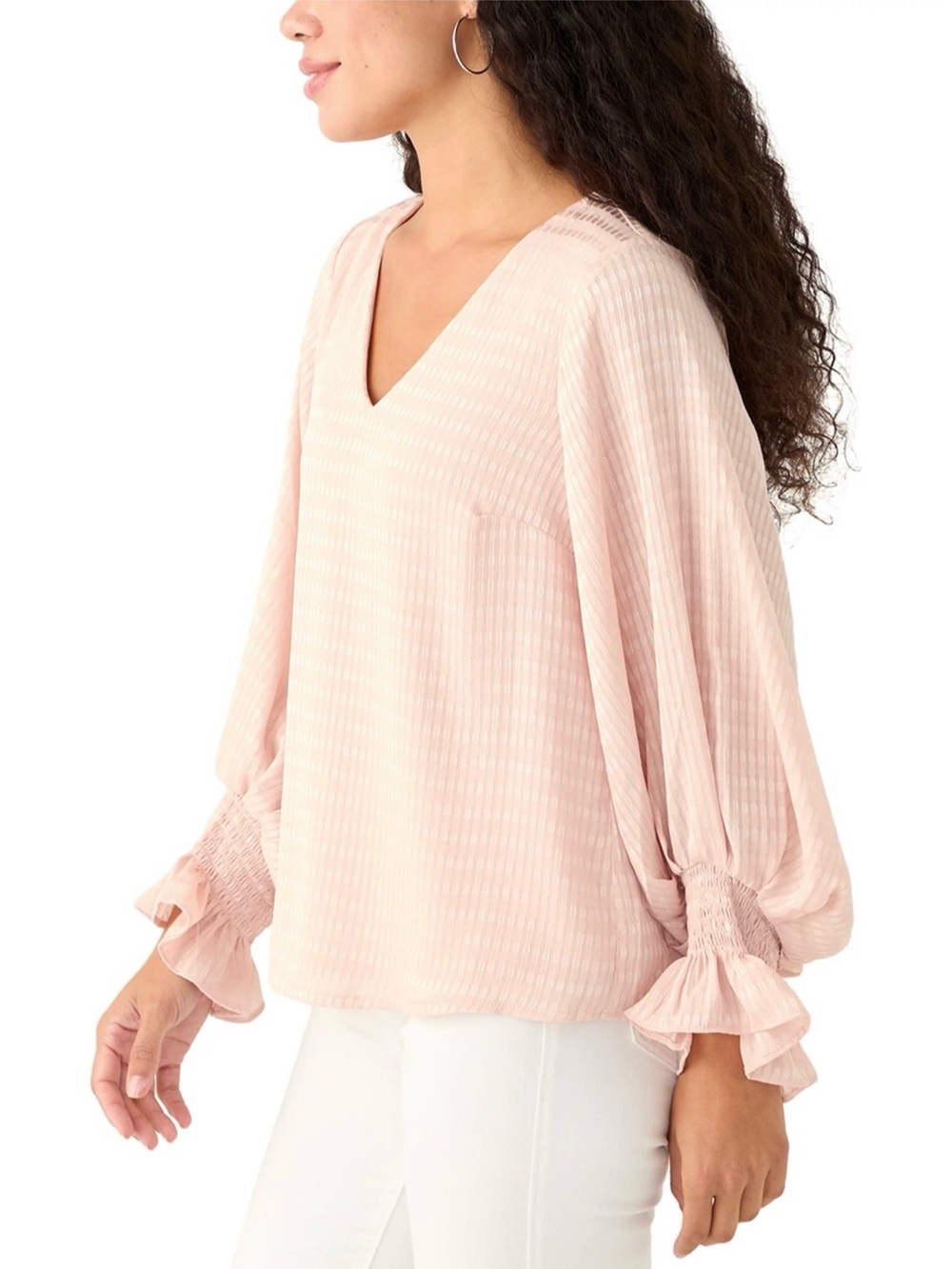 Vince Camuto Soft Pink V-Neck Smock Blouse